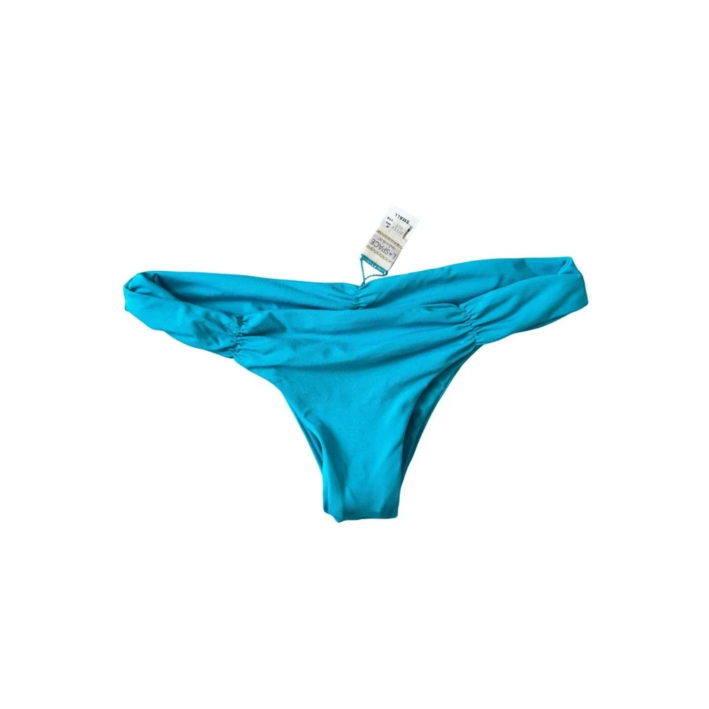 L*Space Bitsy Cut Swim Bikini Bottom Caribbean‎ Blue Ruched Back S